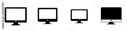 Different styles of computer monitors displayed sequentially in black and white format for visual comparison