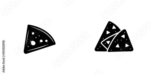 Delicious slices of pizza and crunchy tortilla chips arranged side by side on a simple background, showcasing popular snack choices
