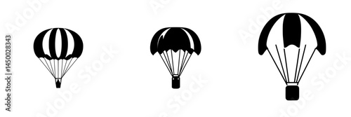 Different styles of parachutes in a simple graphic display showcasing skydiving equipment designs