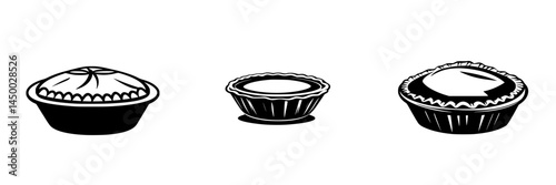 Different sizes of pie illustrations on a white background showcasing various designs and textures of crusts
