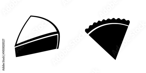 Cheese and pie icons in minimalistic design, showcasing simple shapes and black and white color scheme