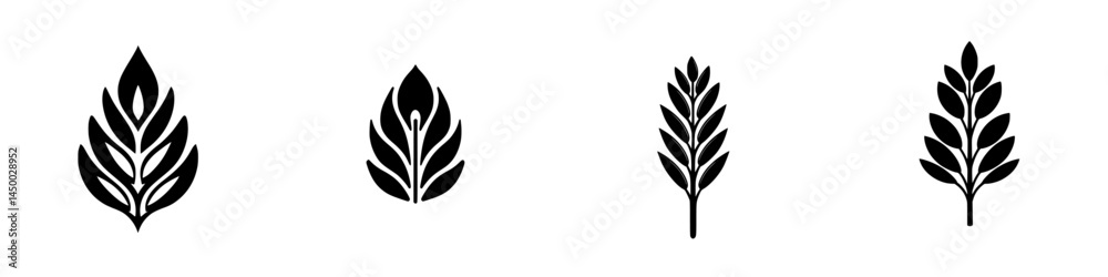 Different styles of leaf illustrations displayed in black and white depict nature's elegance in a minimalist design Different styles of leaf illustrations displayed in black and white depict nature's elegance in a minimalist design