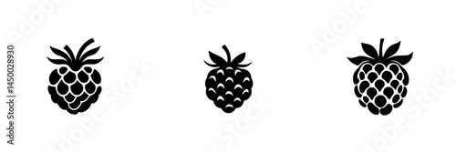 Three distinct black raspberry silhouettes showcasing a modern design aesthetic for artistic purposes