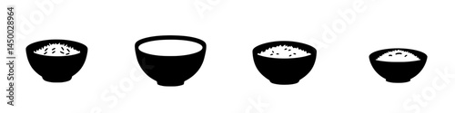 Different styles of rice bowls displayed side by side at a culinary event showcasing diverse food traditions and presentation techniques