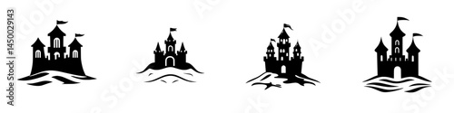 Different styles of sand castles displayed in a minimalist design, suitable for various uses