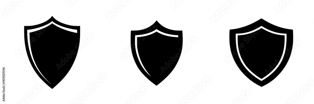 Three shield icons representing protection options in a minimalistic design suitable for graphic projects Three shield icons representing protection options in a minimalistic design suitable for graphic projects