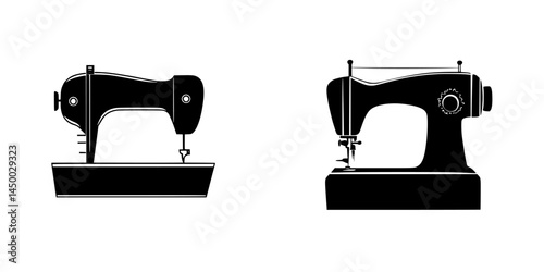 Two vintage sewing machines displayed side by side highlighting different designs and styles