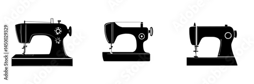 Different styles of vintage sewing machines displayed in a row showcasing unique designs and craftsmanship