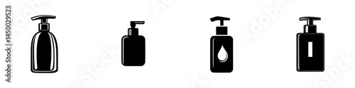 Various styles of pump bottles displayed in a row against a white background, perfect for cosmetic or personal care packaging design