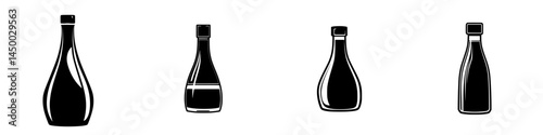 Various glass bottles displayed in a row against a plain background showcasing different shapes and sizes