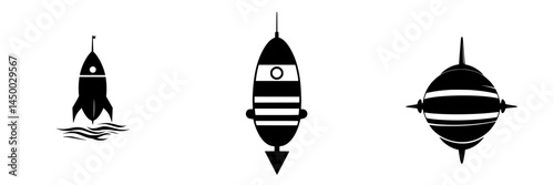 Silhouettes of rockets and spacecraft in a minimalist design highlighting exploration themes