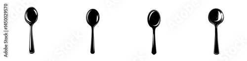 Variety of spoons arranged symmetrically on a white background showcasing different shapes and styles for culinary use