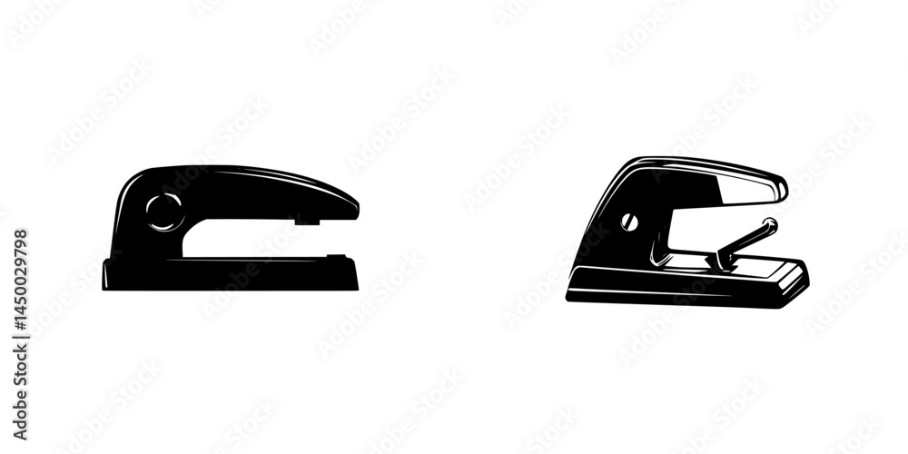 Different styles of staplers displayed on a simple white background highlighting their designs and functionalities Different styles of staplers displayed on a simple white background highlighting their designs and functionalities