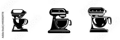 Artistic representations of three kitchen mixers showcasing different designs and styles