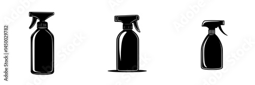 Variety of spray bottles displayed in different sizes and shapes on a minimalistic background