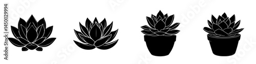 Elegant collection of succulent plant silhouettes in decorative pots showcasing diverse shapes and designs for gardening enthusiasts