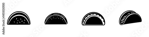 Different types of tacos showcased in a minimalist style on a white background