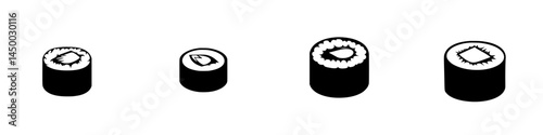 Various sushi rolls presented in a minimalistic style on a plain background for culinary inspiration and artistic display