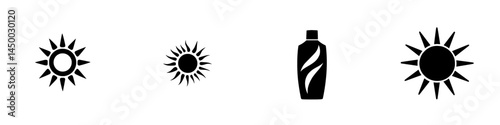 Sun symbols and a bottle representing sun protection in a minimalistic design for promotional purposes
