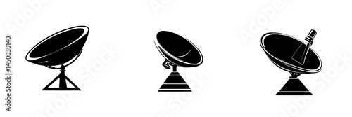 Different types of satellite dishes showcasing design variations for communication technology in various settings