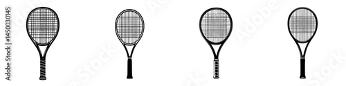 Tennis rackets displayed in various designs and orientations for sports enthusiasts and players