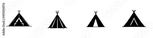 Various styles of traditional tents illustrated in a minimalist design