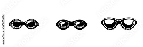 Collection of three distinct swim goggles designed for various aquatic activities in different styles and shapes