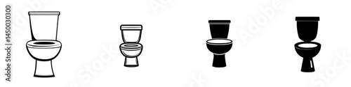 Various designs of toilets showcasing different styles and sizes in a minimalistic layout