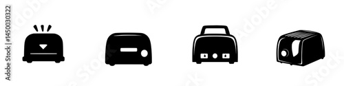Various modern toaster designs displayed on a clean, minimalist background showcasing their unique shapes and features