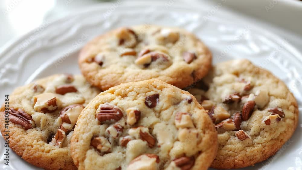 Delicious homemade cookies with nuts and chocolate in a cozy kitchen setting Delicious homemade cookies with nuts and chocolate in a cozy kitchen setting