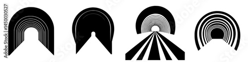 Various tunnel designs showcasing unique structural aesthetics and patterns used in architecture and art