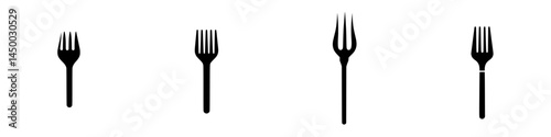 Different styles of forks displayed in a simple arrangement on a white background highlighting various fork designs
