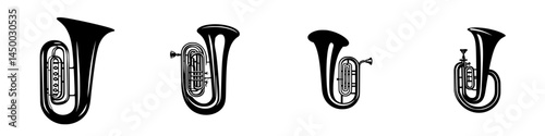 Different styles of tubas showcasing unique designs and shapes in a musical instrument collection