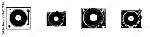 Various styles of turntables showcase the evolution of vinyl record players over time and their impact on music culture