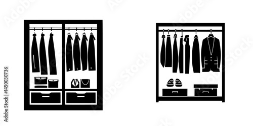 Stylish modern wardrobe with neatly organized clothing and accessories in minimalist design