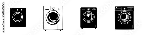 Different styles of washing machines displayed in a minimalist design for home appliances
