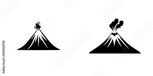 Volcano symbols representing active and dormant states with contrasting designs in black and white colors