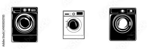Different styles of washing machines displayed in a row showcasing modern designs and features for home appliance needs