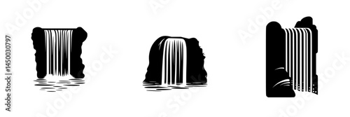 Nature's beauty displayed with three artistic interpretations of waterfalls in minimalist style