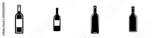Various wine bottle designs displayed in a minimalist style, showcasing shape and silhouette variations