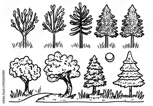 Modern icons depicting different times of day, including sunrise, dawn, morning, noon, sunset, dusk, and night, set against a stunning gradient landscape