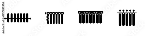 Illustration of various styles of musical instrument bars in black and white featuring resonant designs for sound production