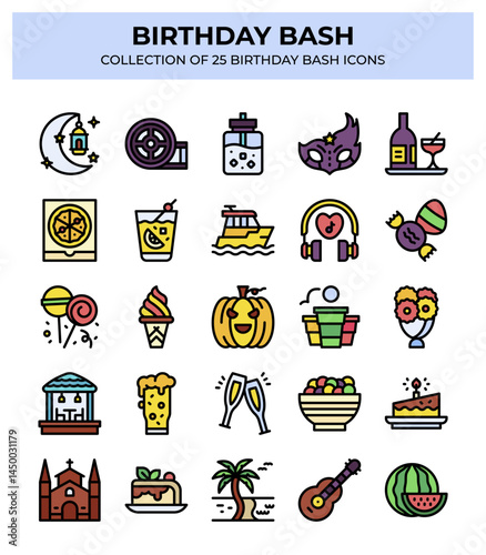 Birthday Bash. 25 Colorful Party Icons Collection