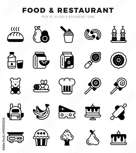 Food and Restaurant Lineal Filled icons collection. Lineal Filled icons pack. Vector illustration