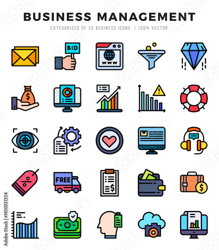 Set of 25 Business Management Lineal Color Icons Pack.
