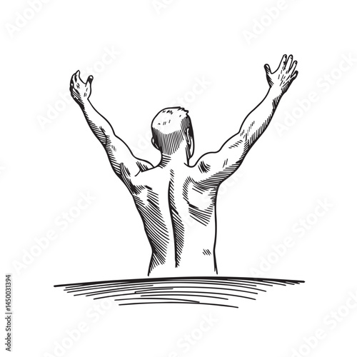 Man with arms raised outline - man silhouette vector - arms raised doodle - man illustration - man line art

