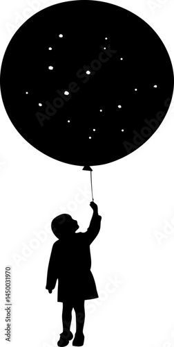  Silhouette of Child Holding Balloon Amidst Starry Night