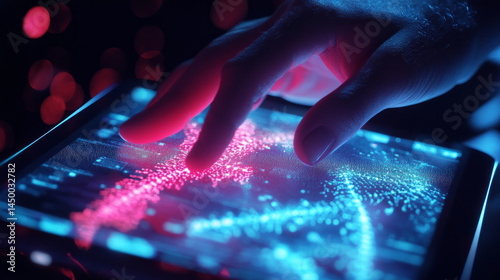 A doctor in medicine is touching an electronic record on a digital screen illustrating advanced healthcare interaction. AI generative