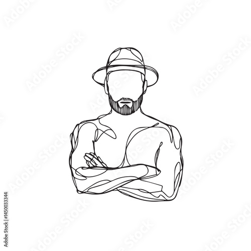 Relaxed posture man with crossed arms - man silhouette vector - crossed arms doodle - man illustration - man line art


