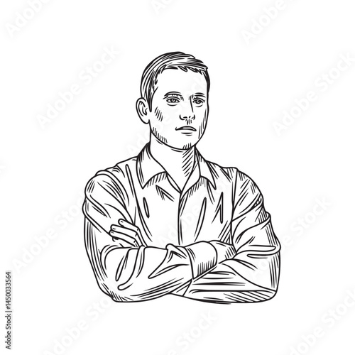 Man with crossed arms in casual attire - man silhouette vector - crossed arms doodle - man illustration - man line art

